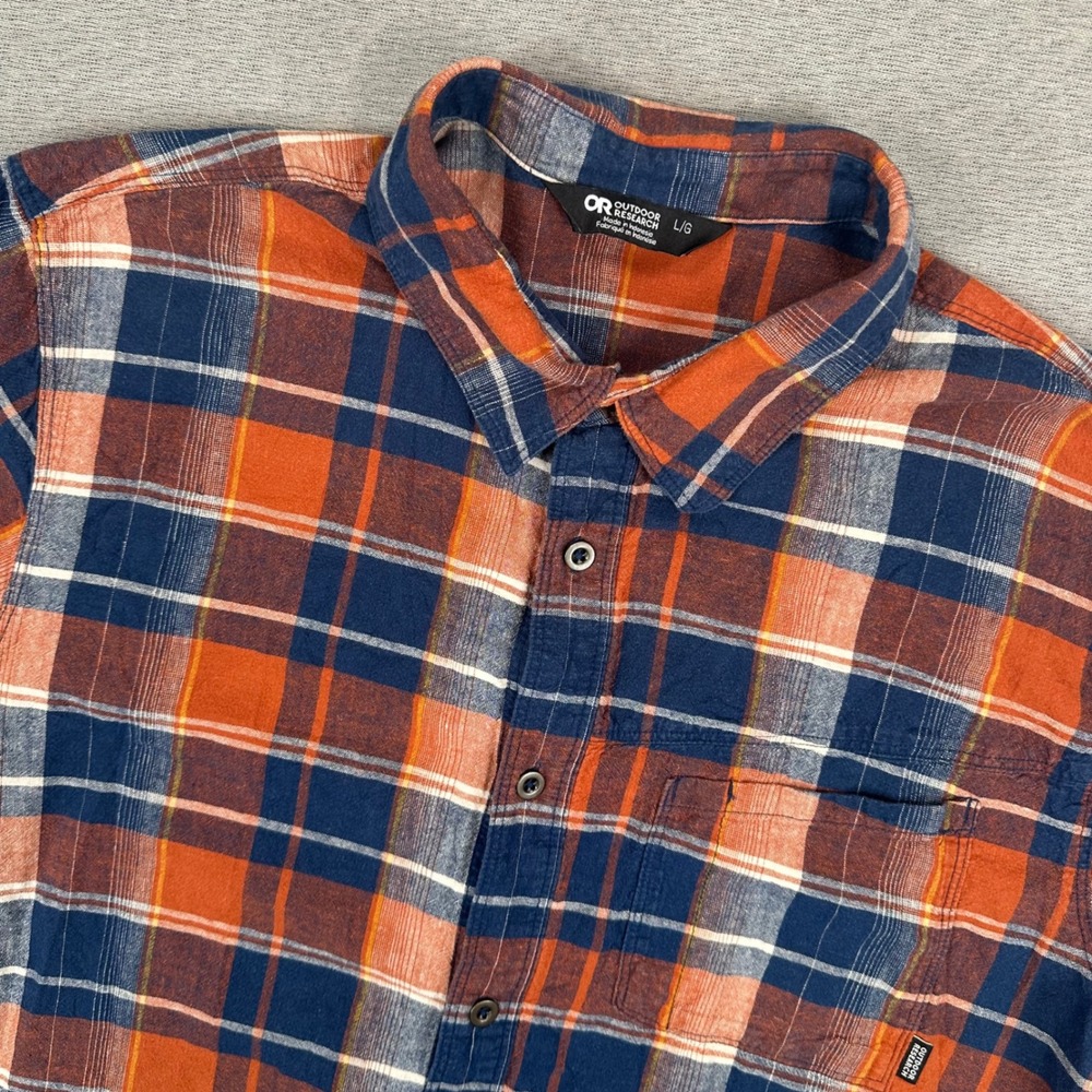 Outdoor Research Shirt Mens Large Weisse Plaid Hemp Organic Cotton Hike Trail